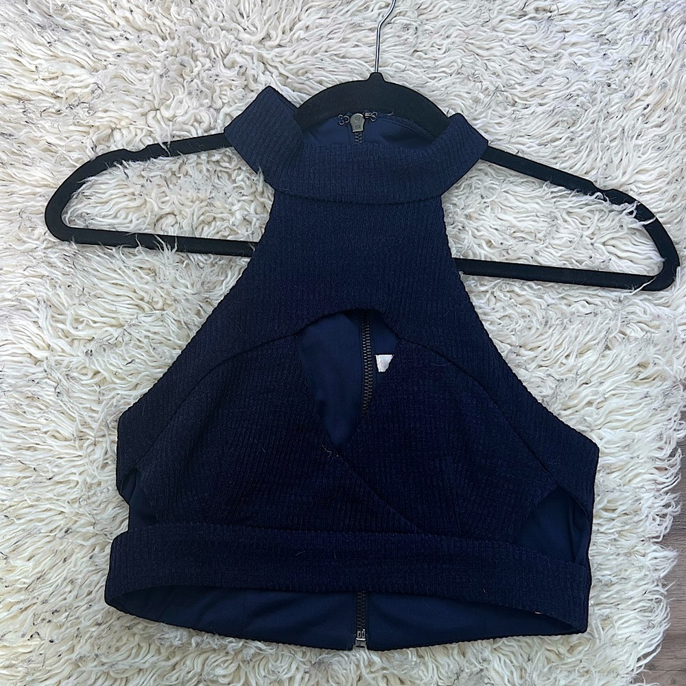 Luxxel navy blue cut out design crop top, womens XS